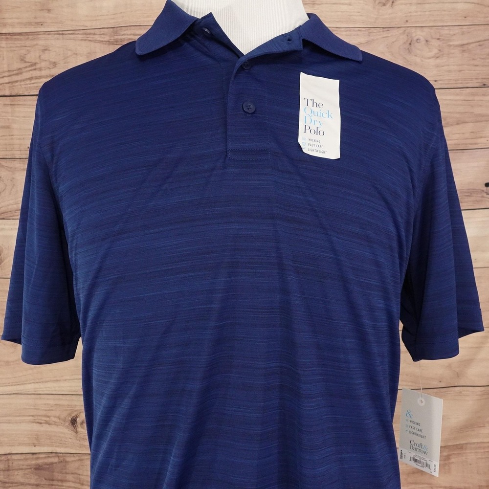 Croft & Barrow Quick Dry Polo Shirt Mens L Blue Striped Lightweight Wicking